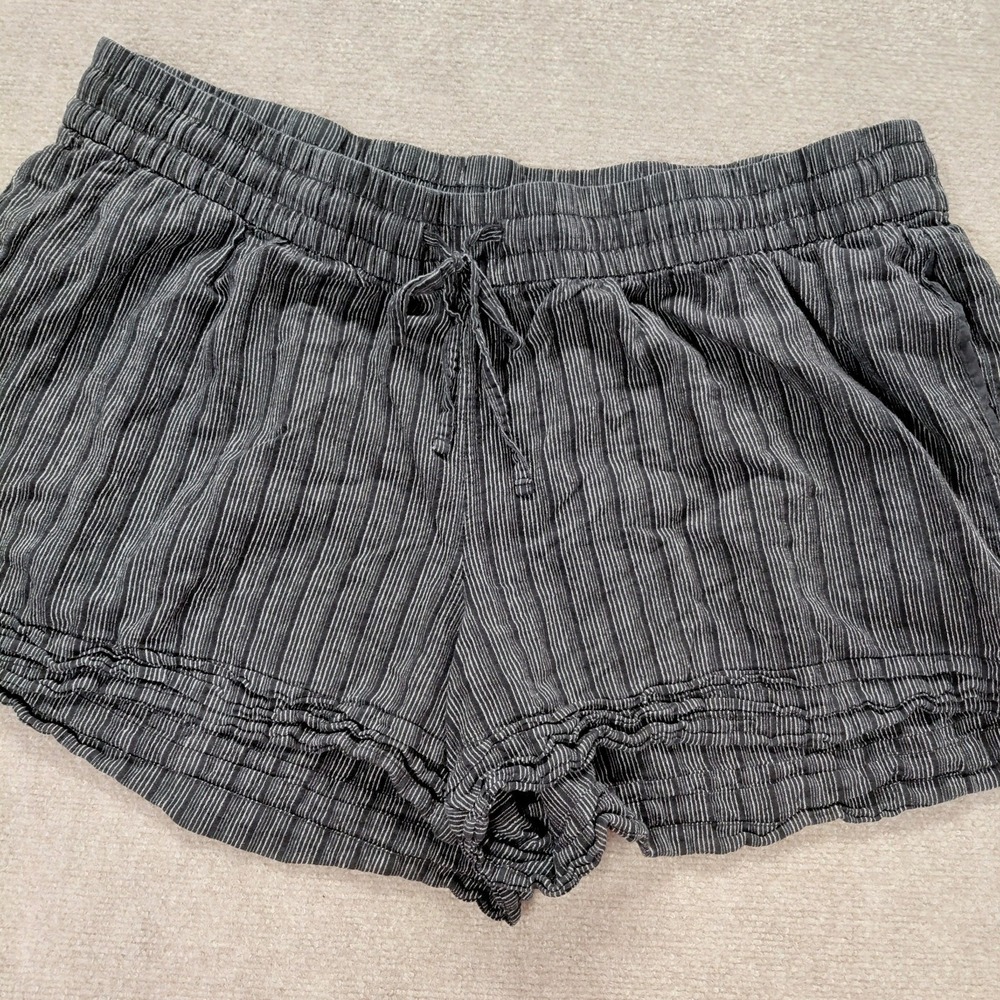Terra & Sky Womens Pull On Shorts Plus Size 3X Black Linen Blend High Rise Boho